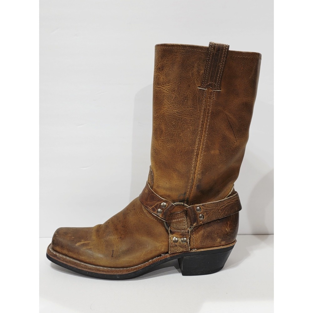 Frye 77300 Tan Brown Leather Boot Riding Moto Harness Women Biker 10 M Used RARE - Picture 14 of 16